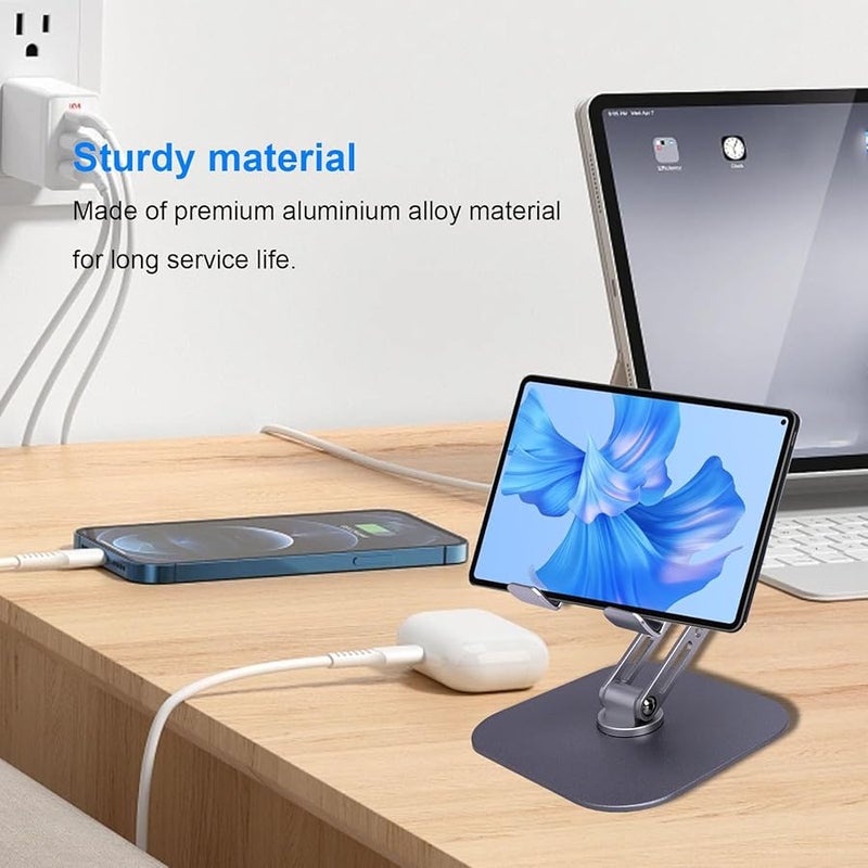 Grey Adjustable Foldable 360 Rotating Metal Tablet Stand Holder For Desk - Image 4
